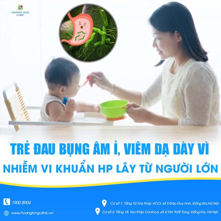 Trẻ đau bụng âm ỉ, viêm dạ dày vì nhiễm vi khuẩn HP lây từ người lớn